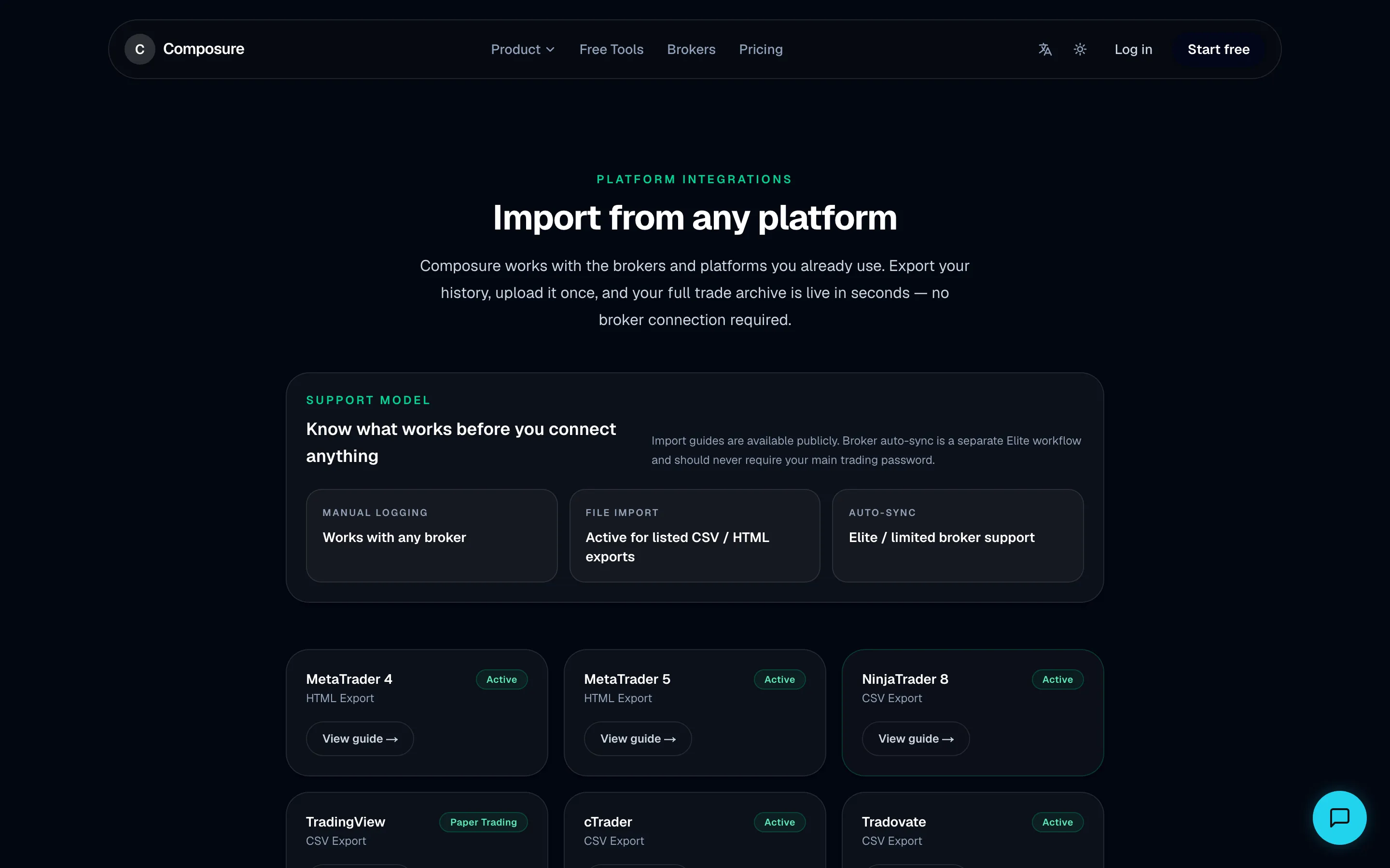 Composure broker sync — real product screenshot