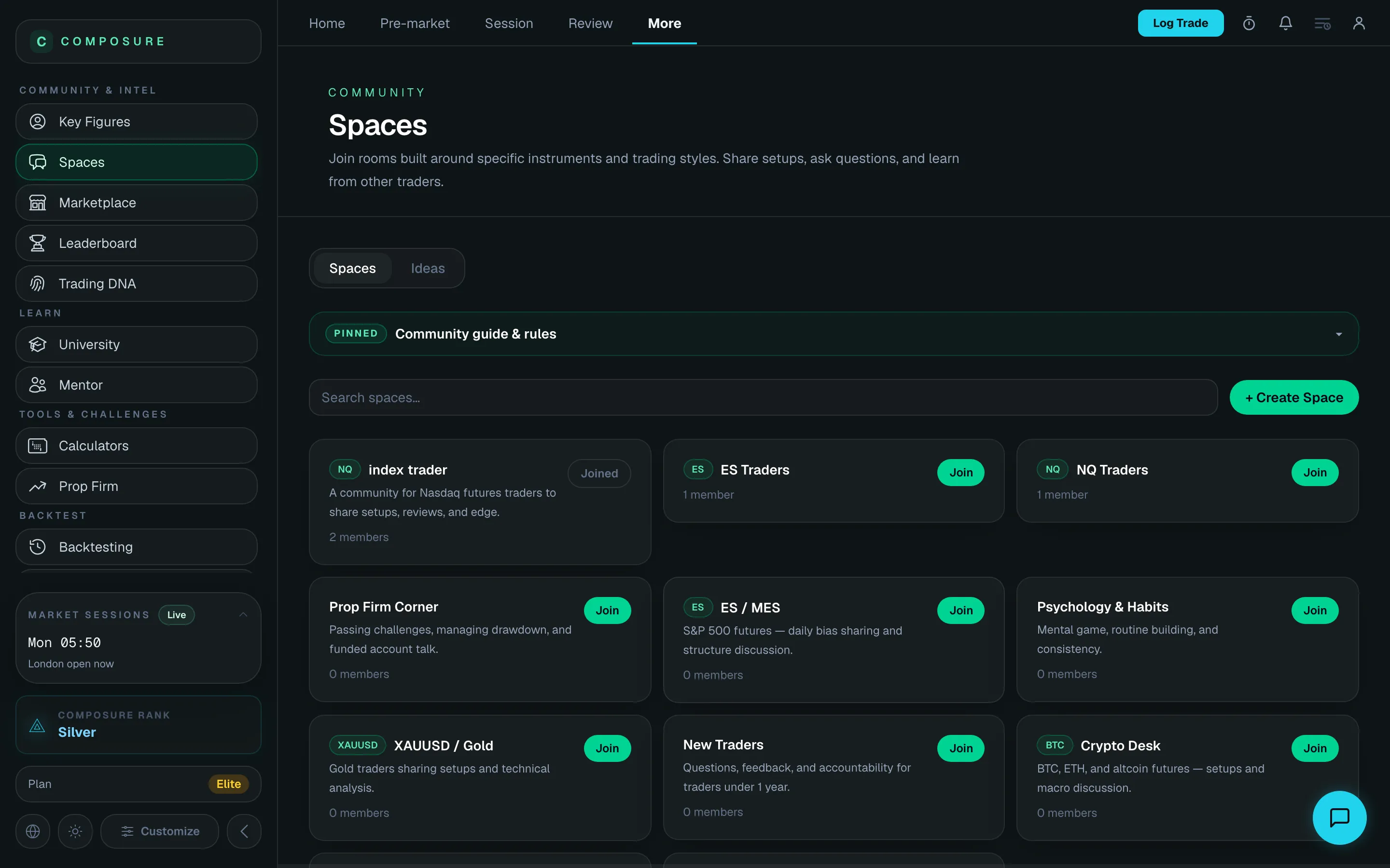 Composure spaces — real product screenshot